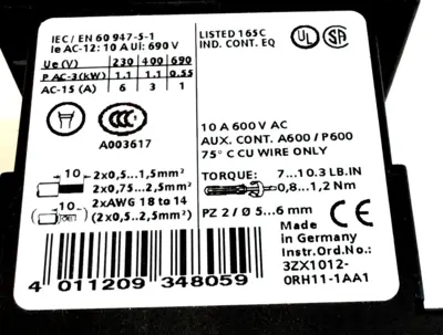 NEW SIEMENS 3RH1122-1AK60 CONTACTOR 3RH11221AK60