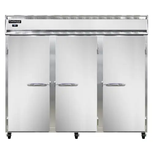 Continental 3REN 85 1/2" Three Section Reach In Refrigerator, (3) Left/right Hinge Solid Doors, Top Compressor, 115v
