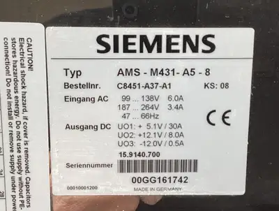 Used Siemens AMS-M431-A5-8 AC/DC Power Supplies South Carolina US | Palmetto Automation #1158977