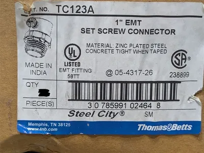 Lot of 24 Thomas & Betts TC123A Steel City 1" EMT Set Screw Connectors New NIB