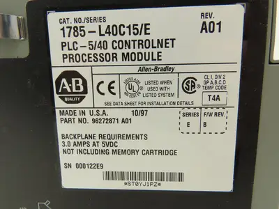 Allen Bradley 1785-L40C15/E PLC-5/40C Processor Module ControlNet Rev A01