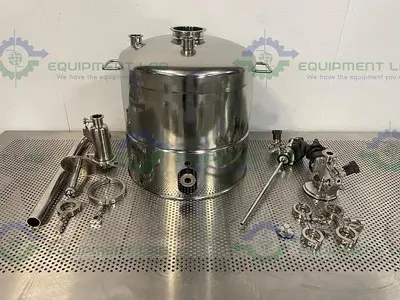 USED ALLOY PRODUCTS 45 LITER STAINLESS STEEL REACTOR 50 PSI W/ BOTTOM DRAIN & VALVES