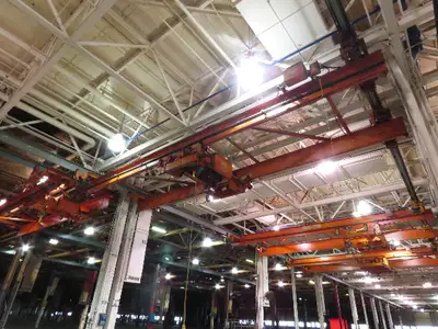 Cleveland Tramrail P&H 11 Ton Double Girder Underhung Bridge Crane 34' 10" Span