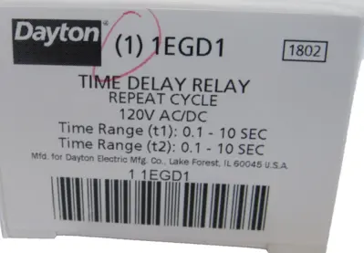 NEW DAYTON 1EGD1 TIME DELAY RELAY 120V