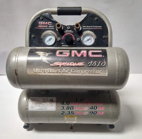 GMC 4610 4.6 Gallon Tank 1 HP Twin Tank Ultra Quiet Air Compressor 115 PSI