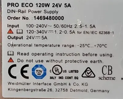 Weiddmuller 1469480000 PRO ECO 120 W 24 V 5 A DIN Power supply (BIN2.3.3)