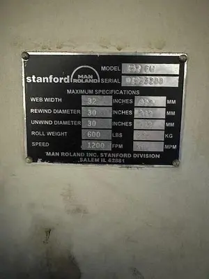 32" WIDE STANFORD MAN ROLAND MODEL 152 FW DOCTOR REWINDER