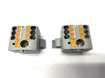 USED PHOENIX CONTACT DISTRIBUTION BLOCK PTFIX 6/6X2,5-NS35A GY LOT OF 2
