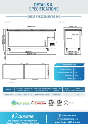 New | in-Stock Dukers New Dukers BD/BG-760 Commercial Chest Freezer Freezers Illinois US | Falcon Restaurant Supply #1376057
