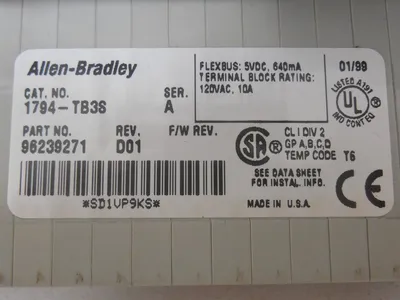 Allen Bradley 1794-TB3S/A Flex I/O Terminal Base Rev. D01 Used