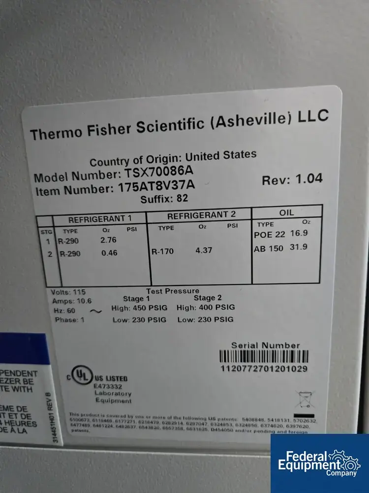 USED ThermoFisher Scientific Thermo Fisher Scientific ULT Freezer, Model TSX70086A