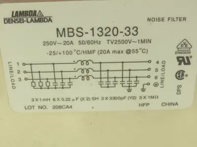 Densei-Lambda MBS-1320-33 Noise Filter 250V~20A Max TV2500~1MIN Lot of 7