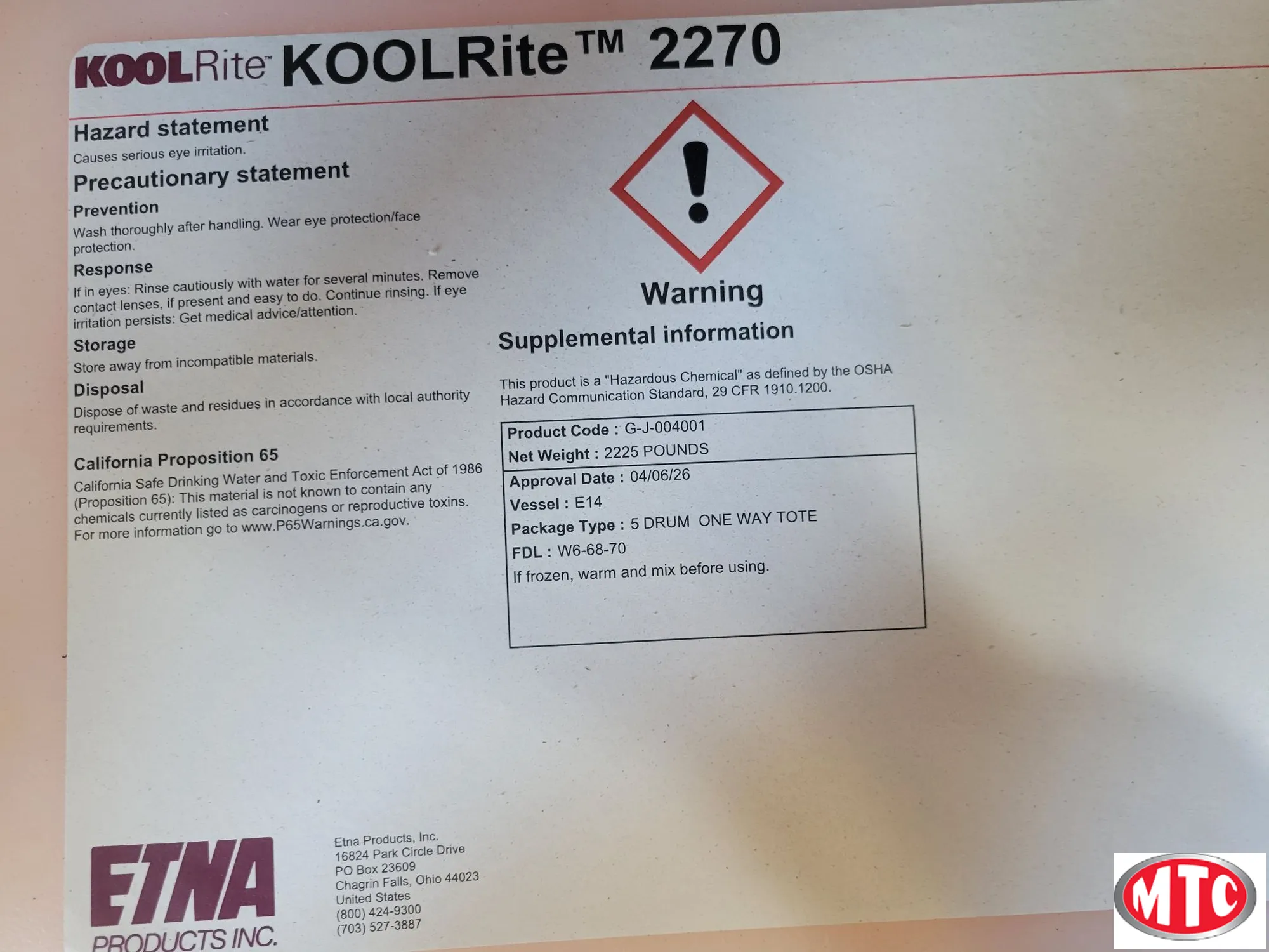 Used 2026 Etna 2270 Tote | Coolant