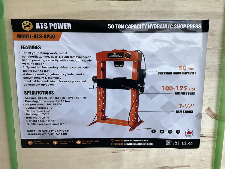 Used ATS POWER ATS-SP50 50 TON CAPACITY HYDRAULIC SHOP PRESS H-Frame Presses Michigan US | Miedema Asset Management Group #1474557