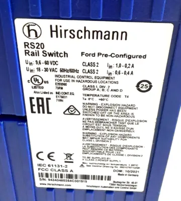 NEW HIRSCHMANN RS20 RAIL SWITCH RS20-1600T1TSDAPFO09.0.13