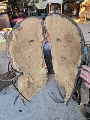 Vintage Western Saddle and Tack Set including Saddle, Stirrups, Reins, and Rope