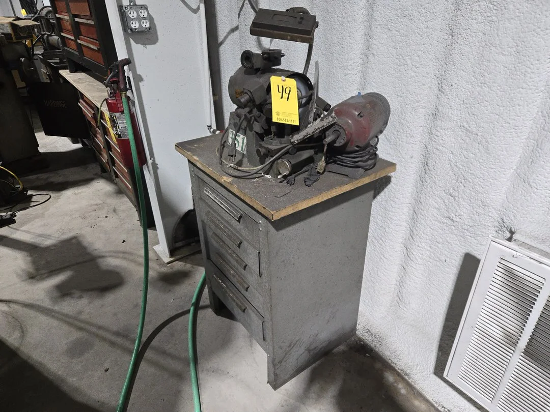 Cabinet and Contents; Black Diamond Grinder, Bench Grinder