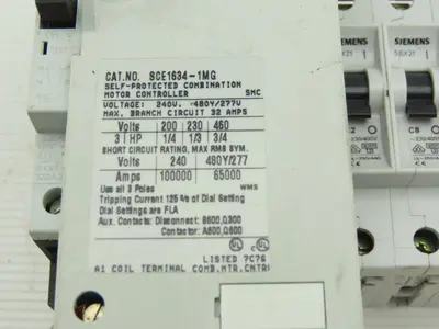 Siemens SCE1634-1MG 3Hp Self Protected Combination Motor Controller
