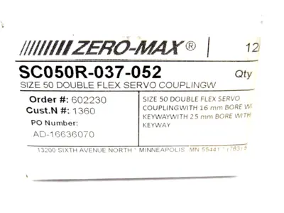 NEW ZERO-MAX SC050R-037-052 DOUBLE FLEX SERVO COUPLING SIZE 50 SC050R037052