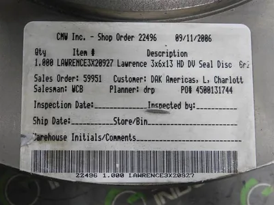 Lawrence 3X20927 3x6x13 HD DV Seal Disc Used