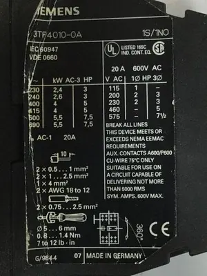 USED SIEMENS 3TF4010-0A