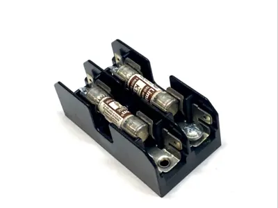 USED BUSSMANN 2-POLE MIDGET FUSE BLOCK 30A 600V MISSING SCREW