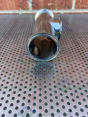USED 3 WAY STAINLESS STEEL TEE W/ 3" SANITARY FITTINGS & 3" CENTER