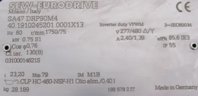 USED SEW EURODRIVE SA47 DRP90M4 GEARMOTOR 277/480V 23.20 SA47DRP90M4