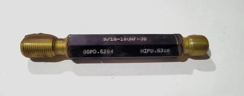 9/16-18 UNF-3B Thread Plug Gage GO & NO GO P.D. .5264 & HI P.D. .5308