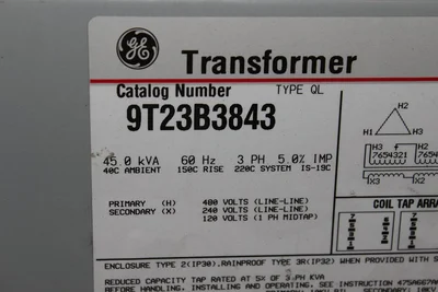 General Electric Dry Type 45kva Transformer