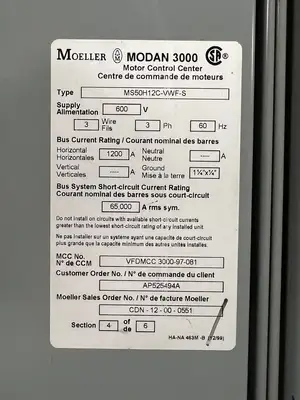Modan 3000 VFD MCC, 600V, 3-Ph, 1200A, 6 Sections