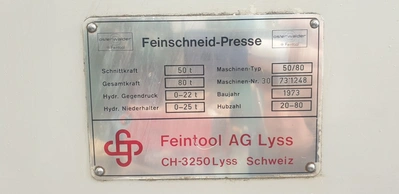 FEINTOOL Fineblanking Press, good used condition