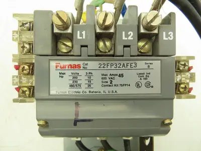 Furnas 22FP32AFE3 Reversing Motor Starter 25Hp Size 2 Max 45A 600 VAC Overload