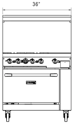 New | in-Stock Dukers New Dukers DCR36-4B12GM 36" Gas Range with Four (4) Open Burners & 12" Flat Top Griddle Commercial Ranges Illinois US | Falcon Restaurant Supply #1376280