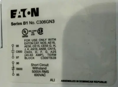 NEW EATON CUTLER-HAMMER C306GN3B OVERLOAD RELAY SERIES B1 75 AMP 3 POLE