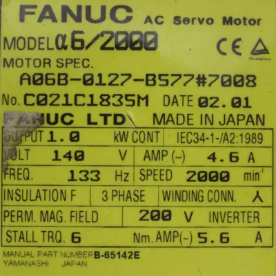 REFURBISHED FANUC A06B-0127-B577#7008 SERVO MOTOR A06B0127B5777008