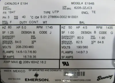NEW BROWNING G099/S03149605N GEARMOTOR 18:1 TYPE GWVP E194B 5HP 208-230/460V