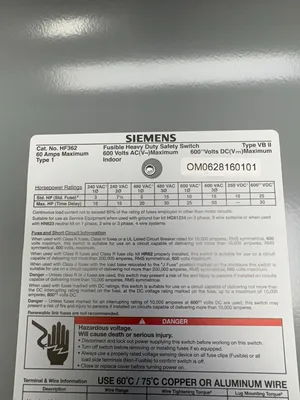 Used Siemens HF362 Misc Electrical & Power Parts South Carolina US | ESS Industrial Equipment Sales #1466589