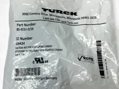 New | in-Stock Turck Actuator Sensor Field Wireable Connector 7/8" 5-Pin U624 Electrical Fittings Michigan US | Maverick Industrial Sales #1402953