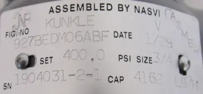 NEW KUNKLE 927BEDM06ABF RELIEF VALVE 3/4" 400PSI