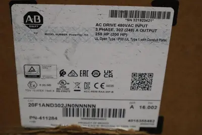 NEW Allen Bradley 20F1AND302JN0NNNNN PowerFlex 753 AC Drive A 480V 250HP #S687