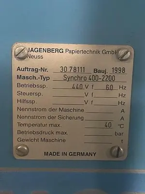 USED 1998 JAGENBERG 86.61” WIDE SYNCHRO SHEETER  400-2200 MODEL WITH DUAL SLITTER SECTION 1998 JAGENBERG 86.61” WIDE SYNCHRO SHEETER  400-2200 MODEL WITH DUAL SLITTER SECTION