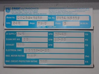 2014 CREST COC3B-1818 Ultrasonic Washers and Cleaning Systems | Machinery Resources International (10)