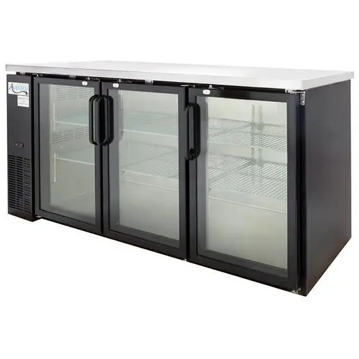 72" Glass Door Back Bar Refrigerator with Stainless Steel Top and LED Lighting -
