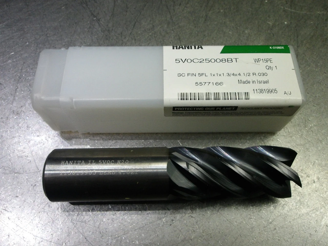 Widia/Hanita 1" 5 Flute Carbide CR Endmill .03" R  5V0C25008BT WP15PE (LOC3668B)