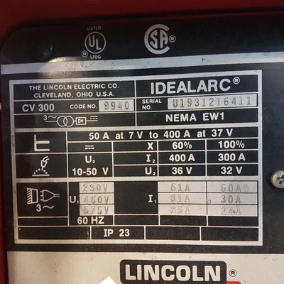 Idealarc CV-300 Welder w/ Cables, Gun and Cart