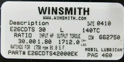 NEW WINSMITH E26CDTS42000EK GEAR REDUCER 30:1 E26CDTS
