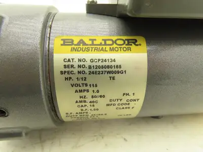 Baldor GCP24134 Parallel Gear Motor 30:1 Ratio 45/55rpm 115V 1PH 1/2"Shaft