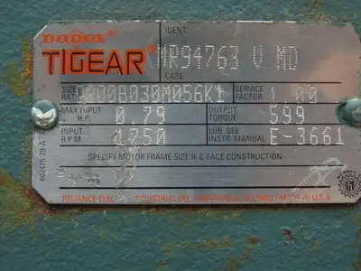 Dodge Tigear Q200B030M056K1 Worm Gearbox 30:1 Reducer 0.79Hp 58rpm 56C LH Output