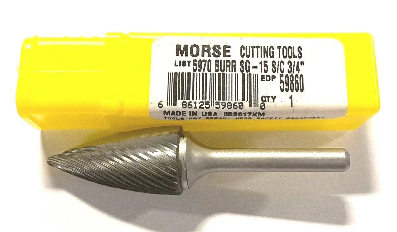 Morse SG-15 3/4" Carbide Burr Tree Point End Single Cut 1/4" Shank USA Made